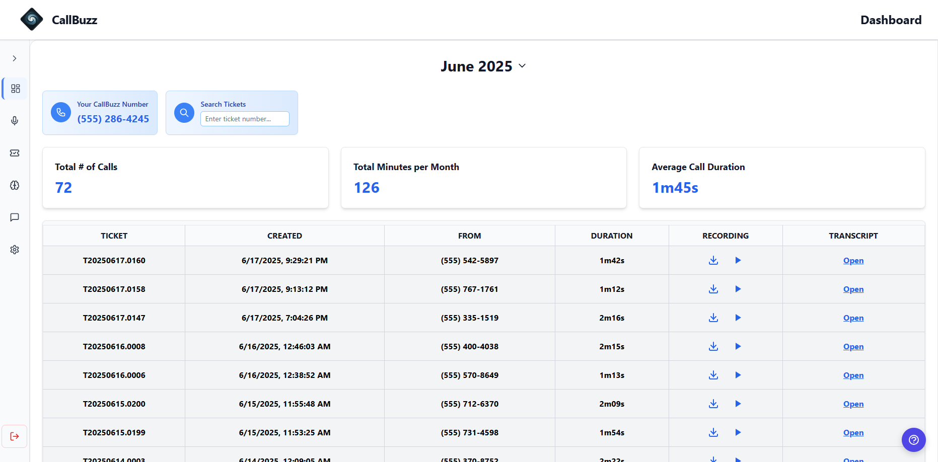 CallBuzz Dashboard